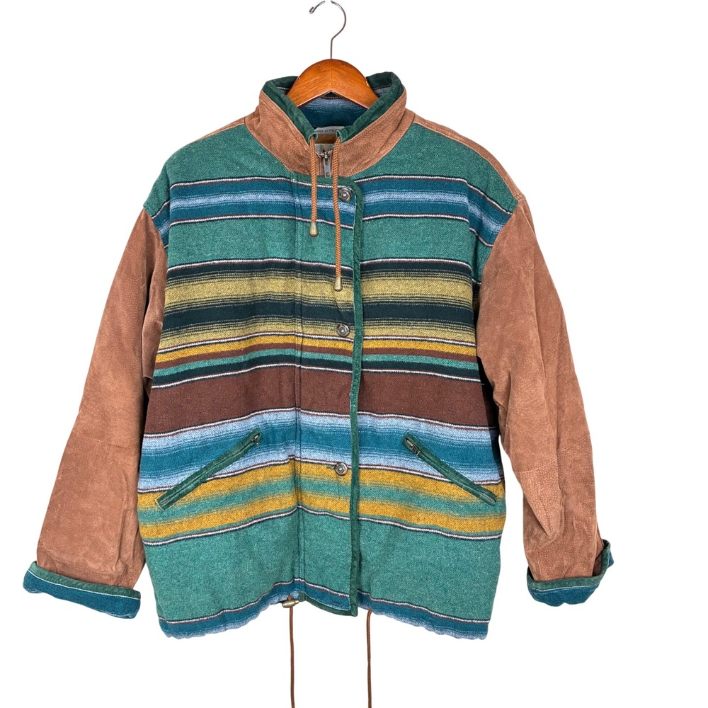 Vtg Brandon Thomas Mens Jacket L Genuine Suede Leather Wool Southwestern Ranch